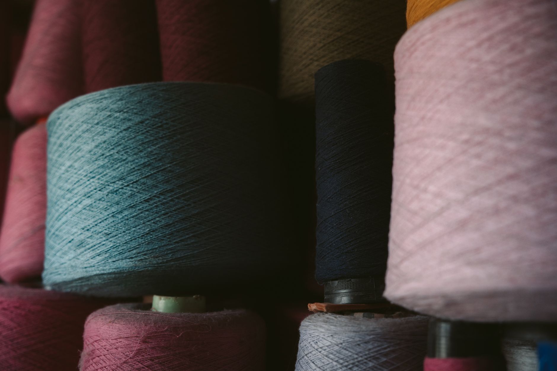 Spools of wool yarn