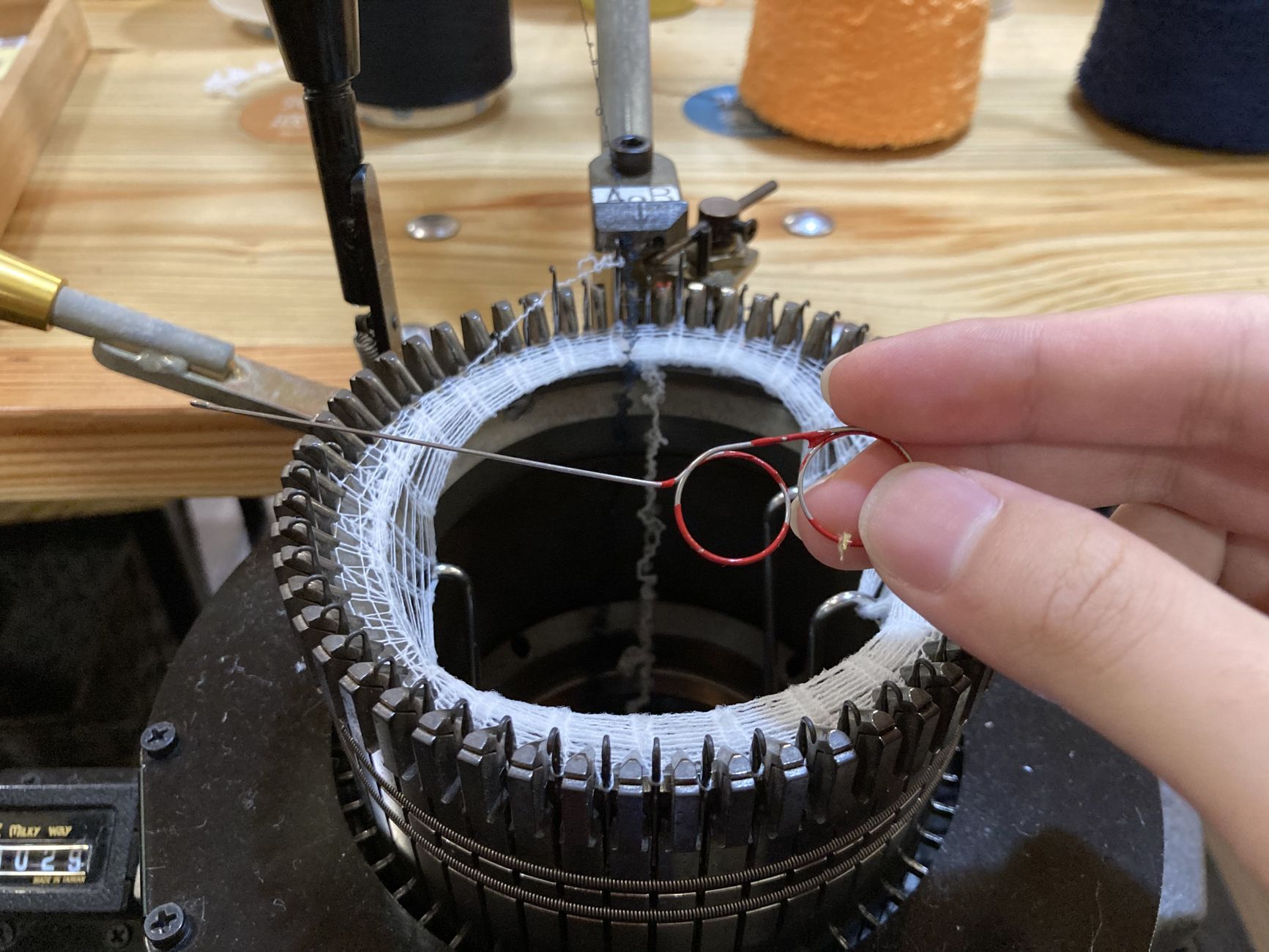 Knitting machine at work